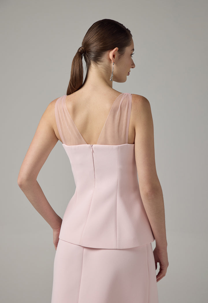 Choice Solid Tulle Bow-Detail Sleeveless Top Pink