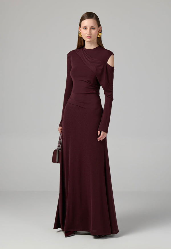 Choice One Shoulder Knitted Maxi Dress  Burgundy