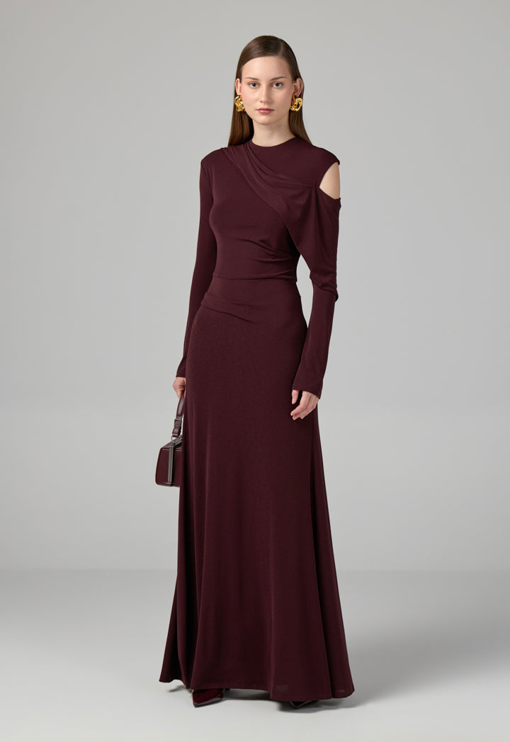 Choice One Shoulder Knitted Maxi Dress  Burgundy