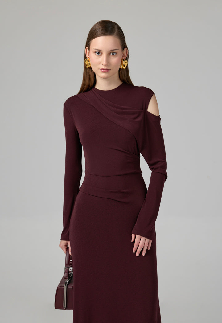 Choice One Shoulder Knitted Maxi Dress  Burgundy