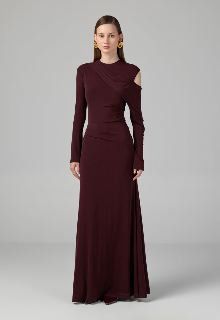 Choice One Shoulder Knitted Maxi Dress  Burgundy