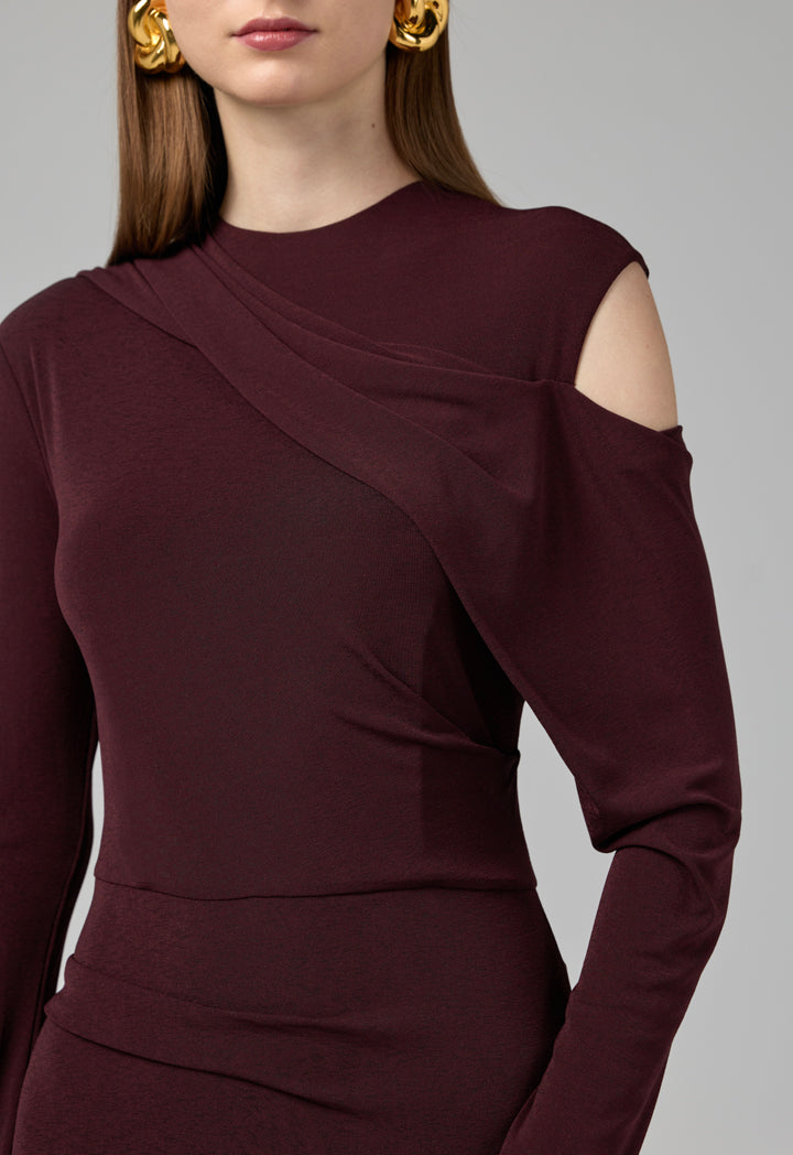 Choice One Shoulder Knitted Maxi Dress  Burgundy