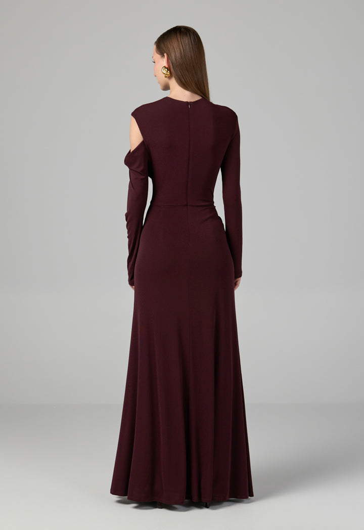 Choice One Shoulder Knitted Maxi Dress  Burgundy