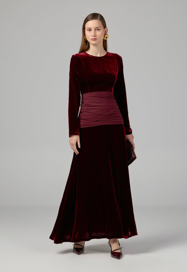 Choice Long Sleeve Velvet Dress Burgundy