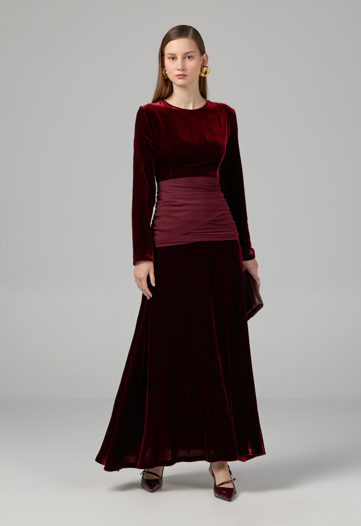 Choice Long Sleeve Velvet Dress Burgundy