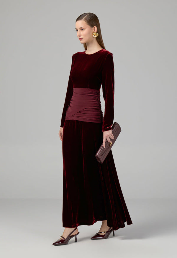 Choice Long Sleeve Velvet Dress Burgundy