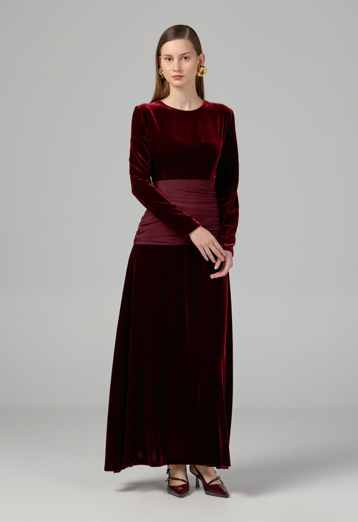 Choice Long Sleeve Velvet Dress Burgundy