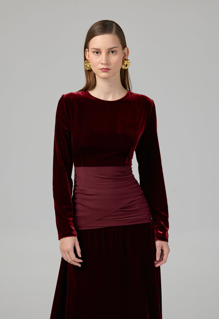 Choice Long Sleeve Velvet Dress Burgundy