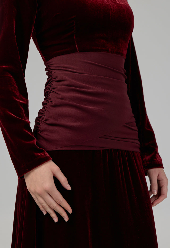 Choice Long Sleeve Velvet Dress Burgundy