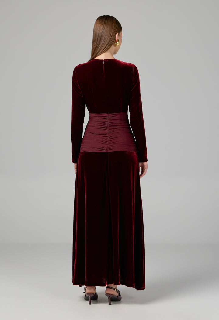 Choice Long Sleeve Velvet Dress Burgundy