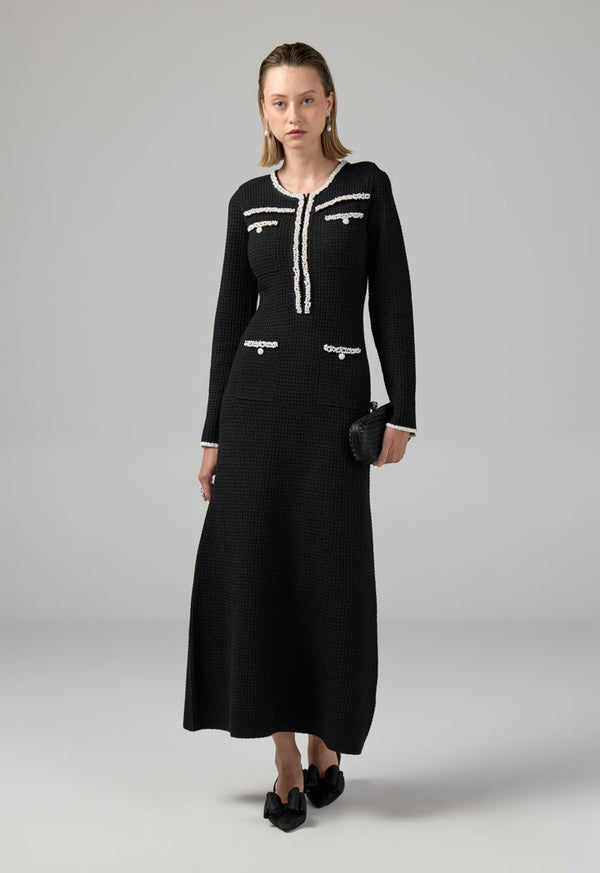 Choice Pearl Embellished Knitted Dress Black