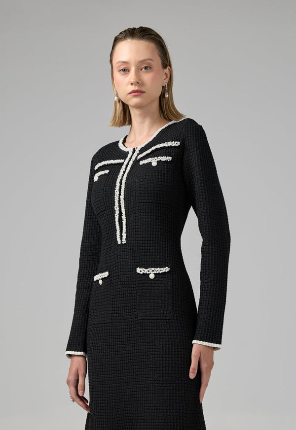 Choice Pearl Embellished Knitted Dress Black