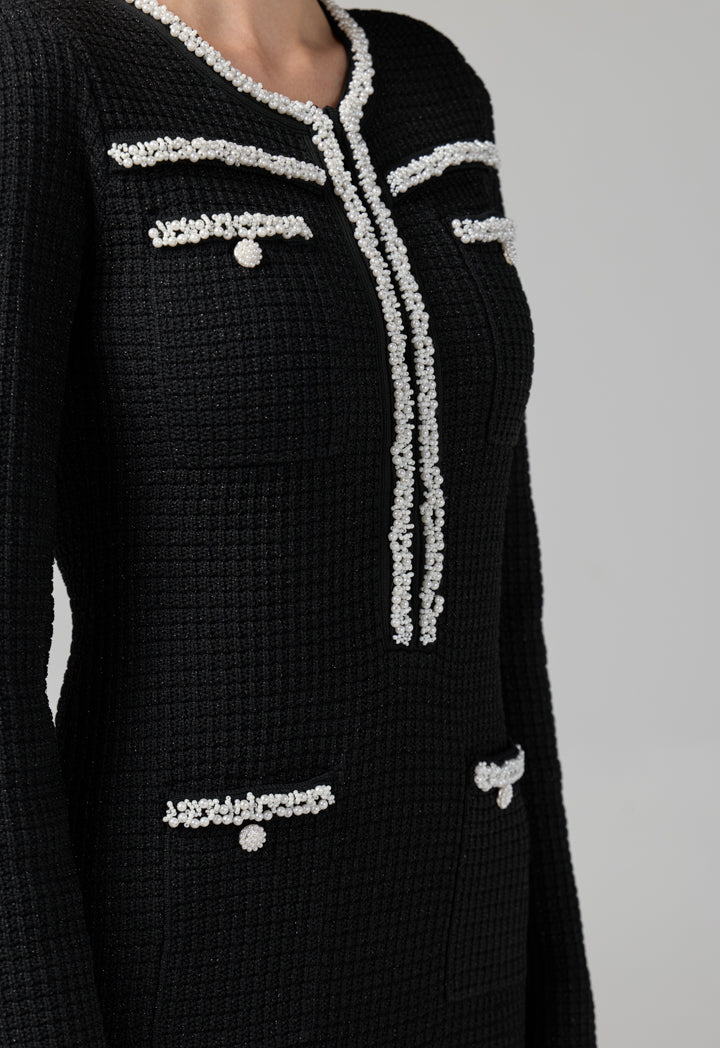 Choice Pearl Embellished Knitted Dress Black