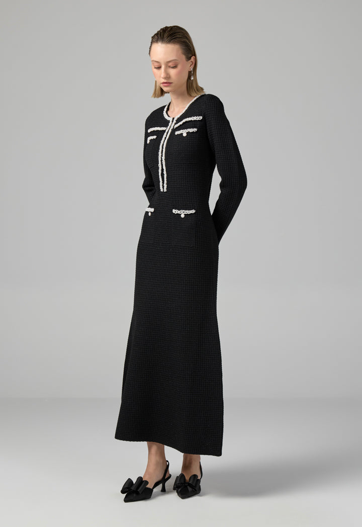 Choice Pearl Embellished Knitted Dress Black