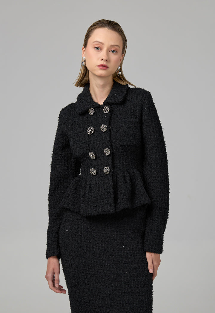 Choice Solid Sequins Dress With Tweed Jacket Black