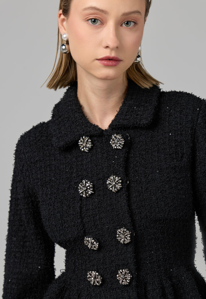 Choice Solid Sequins Dress With Tweed Jacket Black