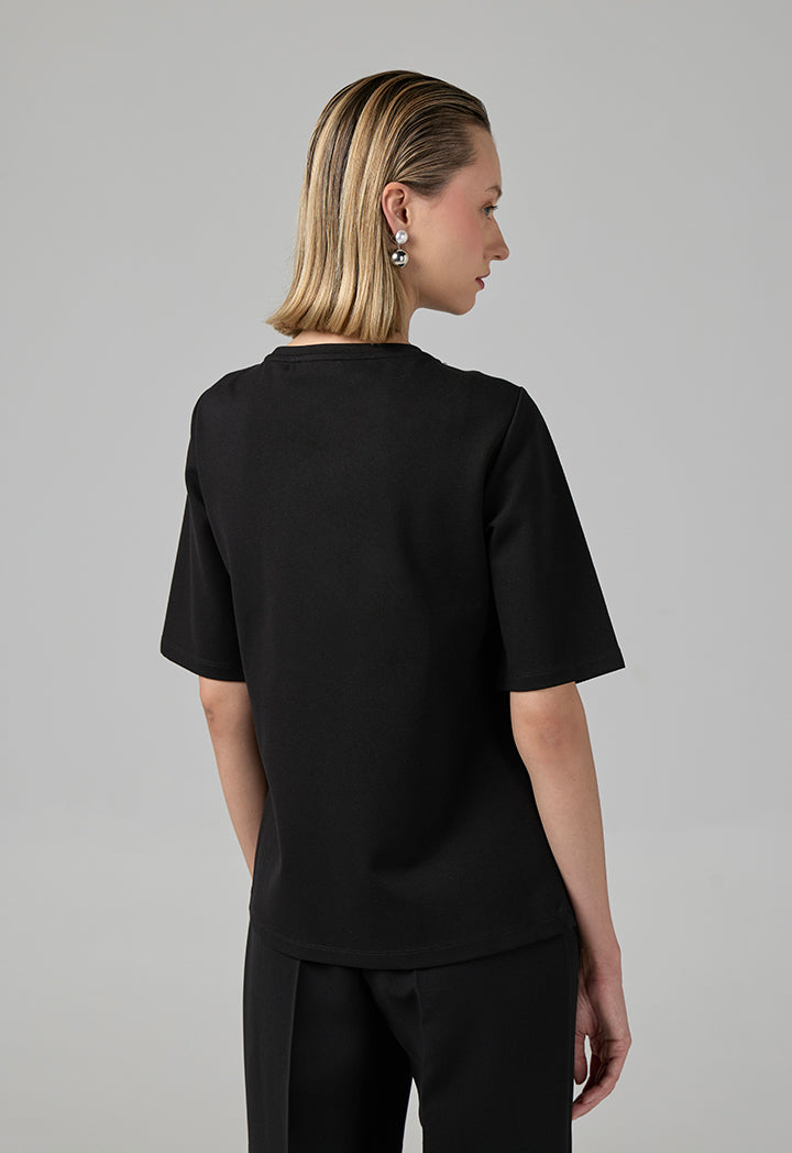 Choice Crystal Pearl Embellished T-Shirt Black