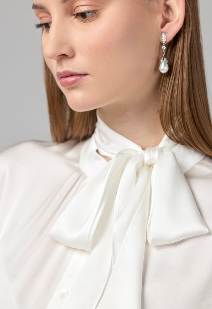 Choice Solid Shirt With Attached Scarf Off White