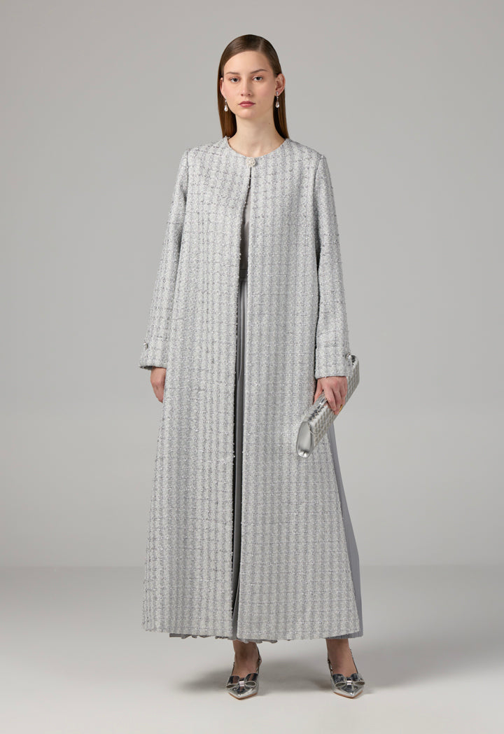 Choice Long Sleeve Tweed Lurex Coat Grey