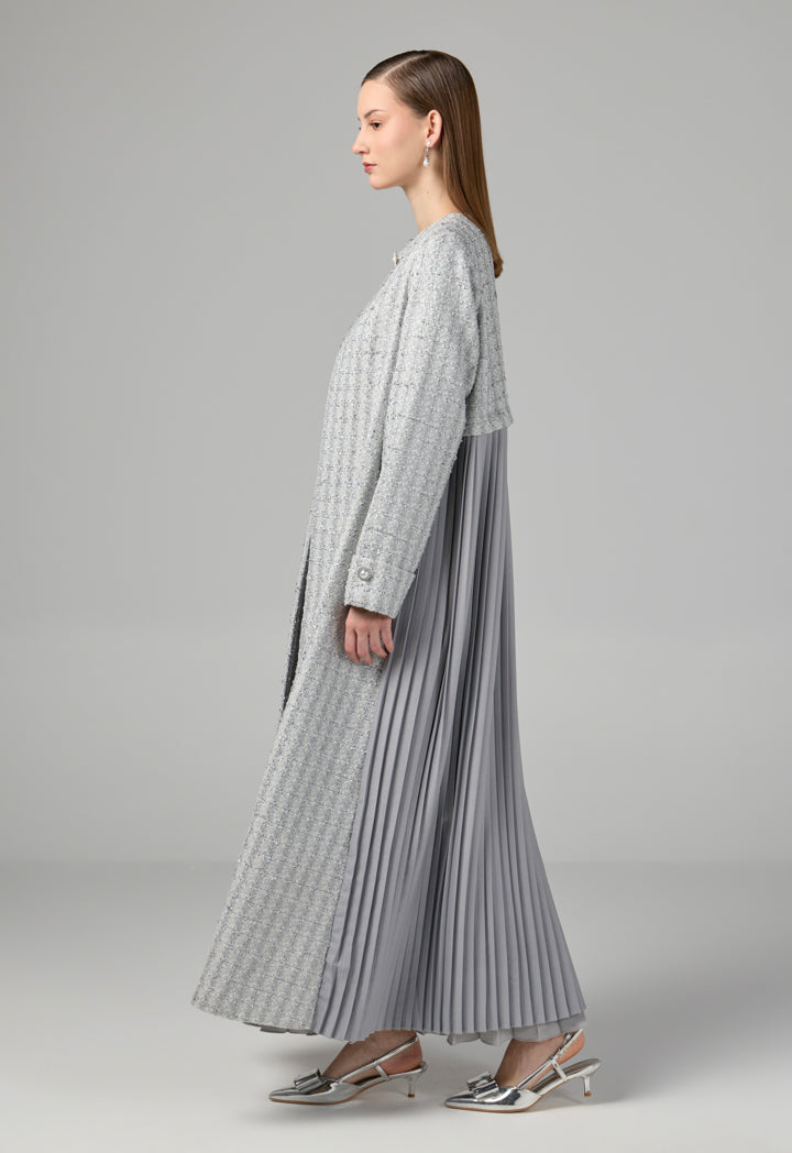 Choice Long Sleeve Tweed Lurex Coat Grey