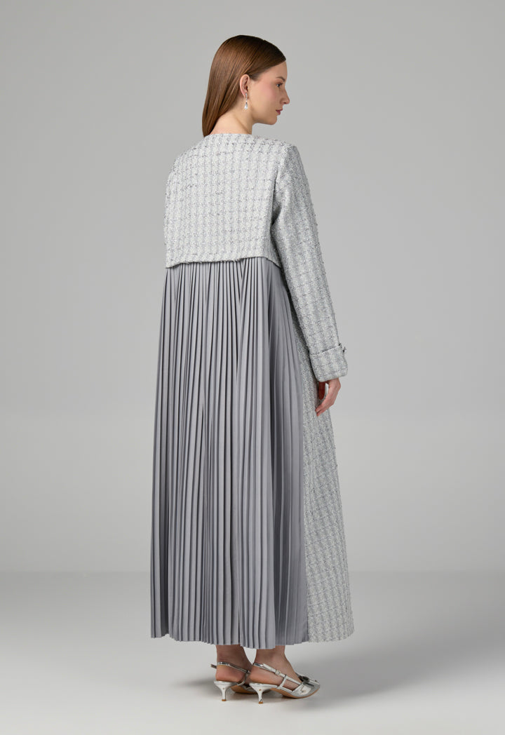 Choice Long Sleeve Tweed Lurex Coat Grey