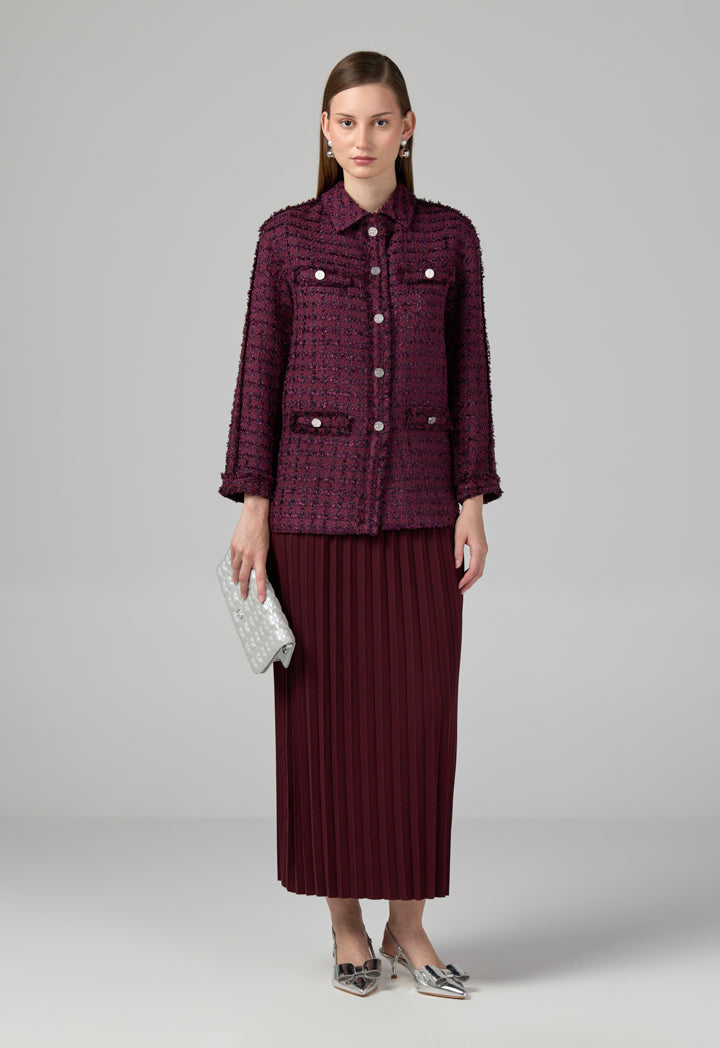 Choice Long Sleeve Tweed Lurex Jacket Burgundy