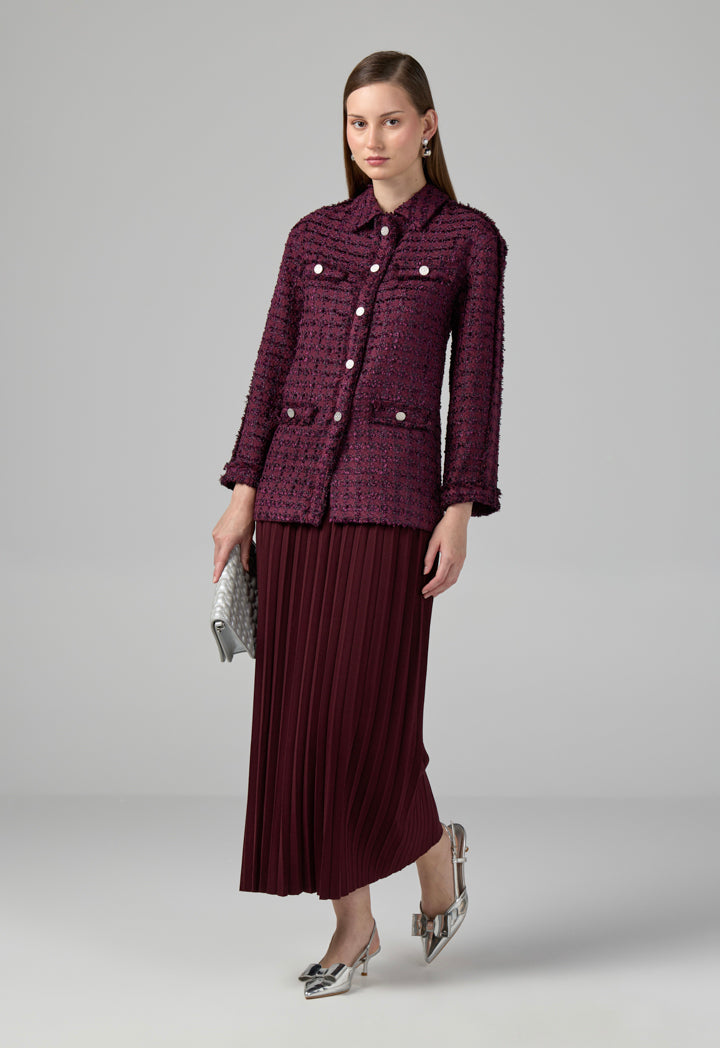 Choice Long Sleeve Tweed Lurex Jacket Burgundy