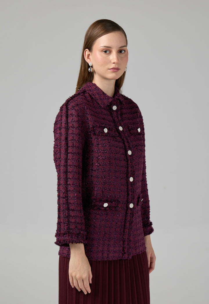 Choice Long Sleeve Tweed Lurex Jacket Burgundy