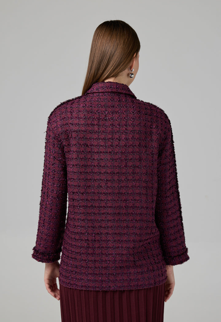 Choice Long Sleeve Tweed Lurex Jacket Burgundy