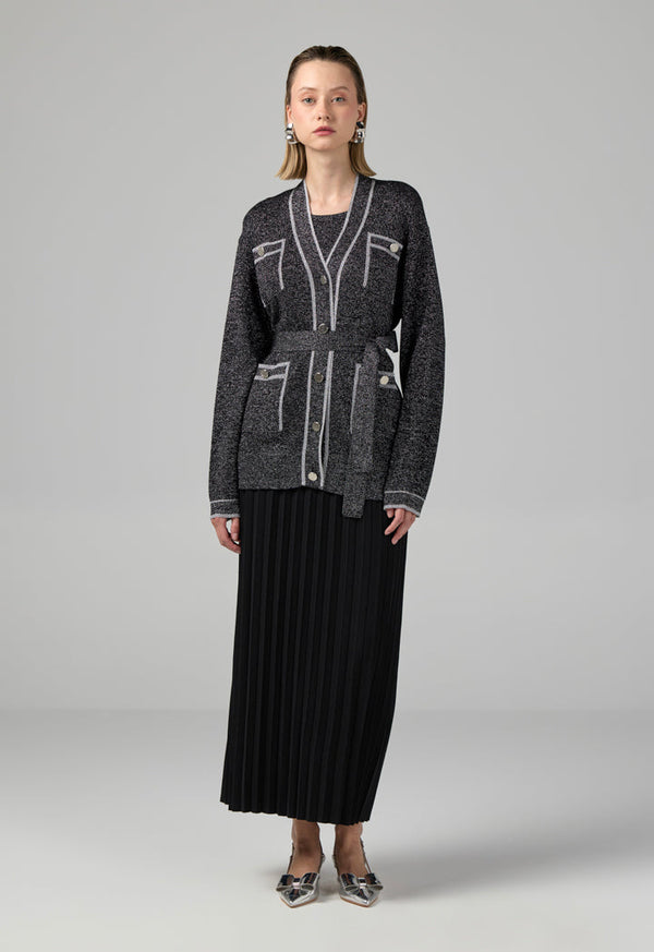 Choice Long Sleeves Knitted Belted Cardigan Black
