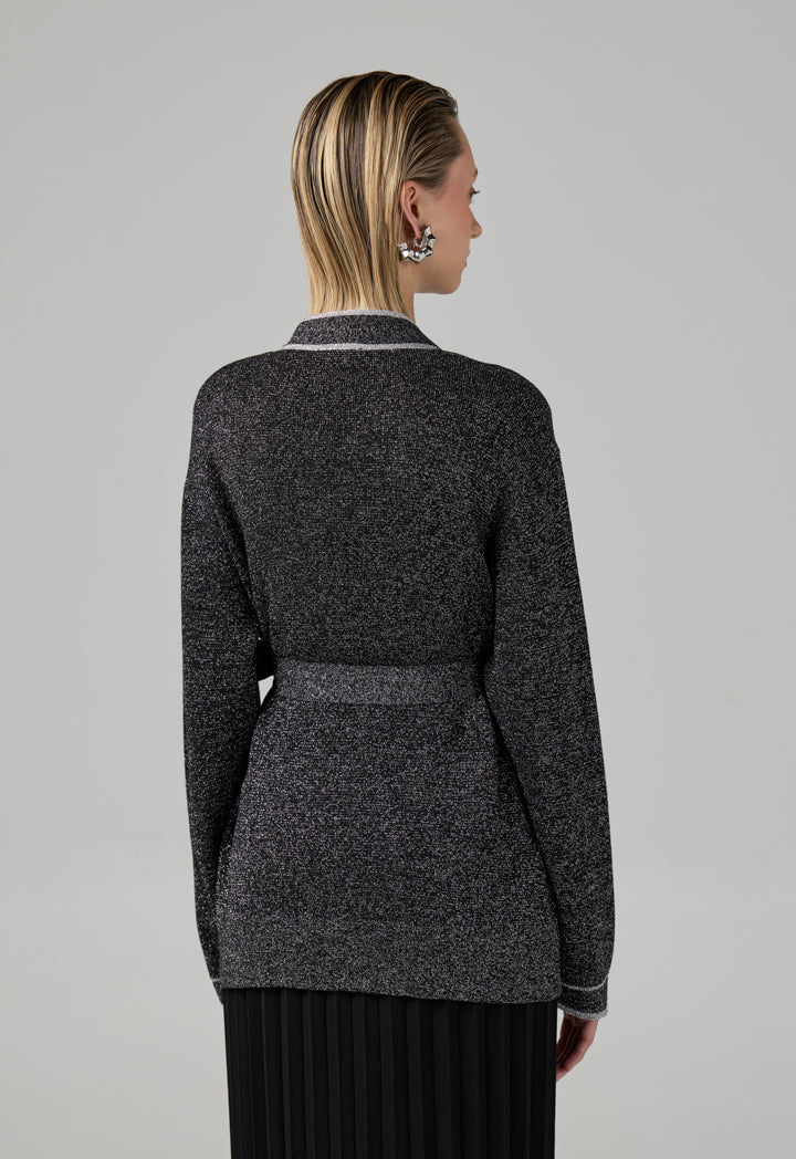 Choice Long Sleeves Knitted Belted Cardigan Black