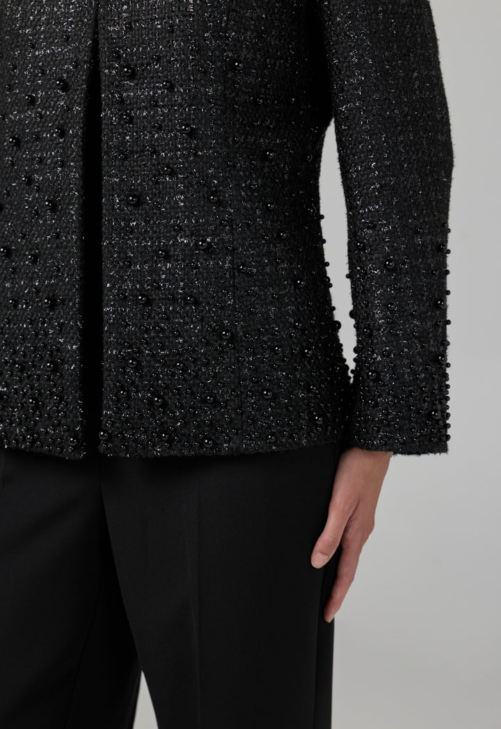 Choice Pearl Embellished Tweed Jacket Black