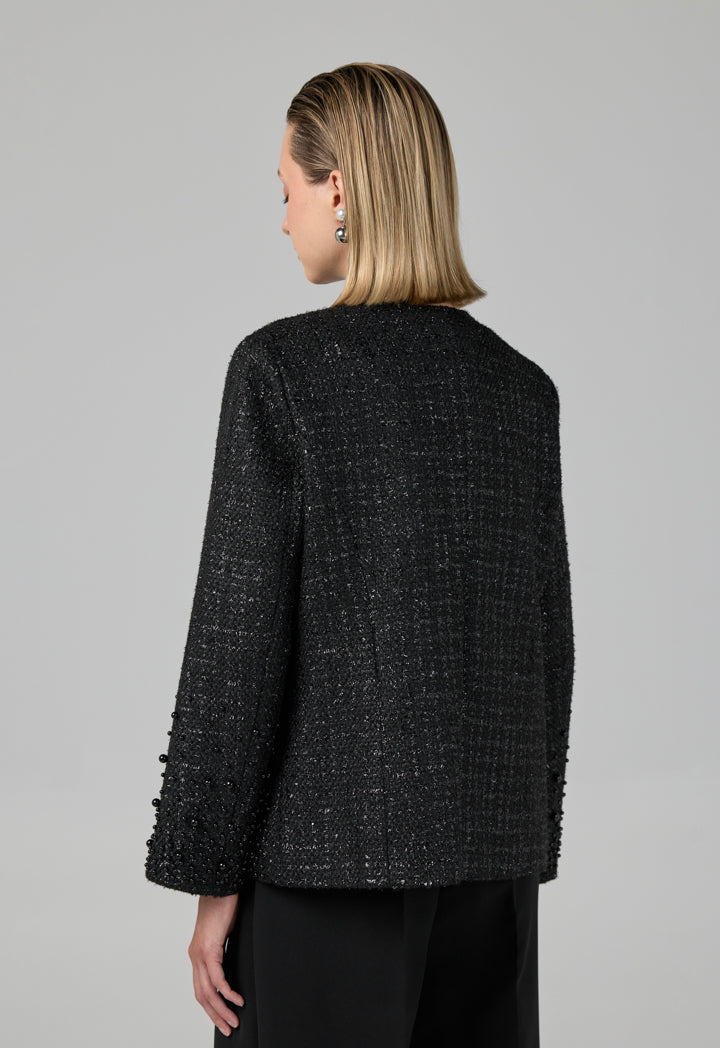 Choice Pearl Embellished Tweed Jacket Black