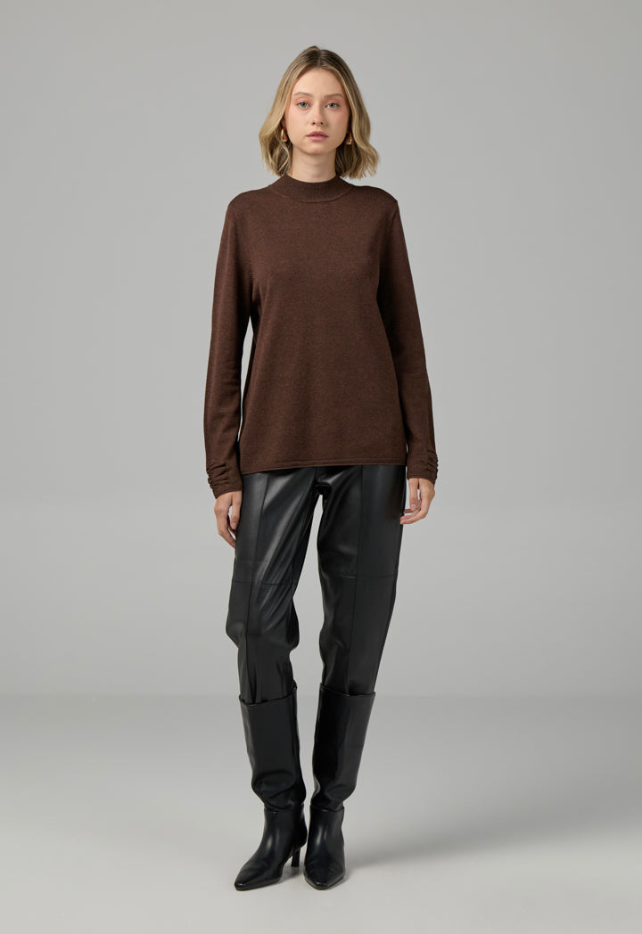 Choice Basic Long Sleeve Knitted Sweater Brown