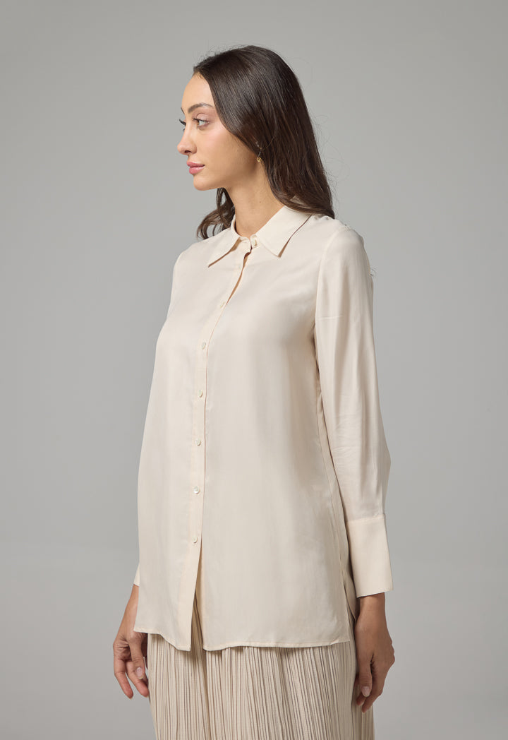 Choice Basic Regular Fit Solid Shirt Cream