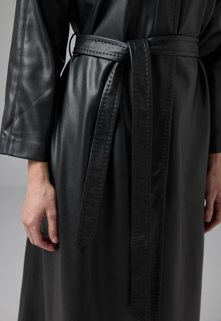 Choice Pu Leather Belted Jacket Black