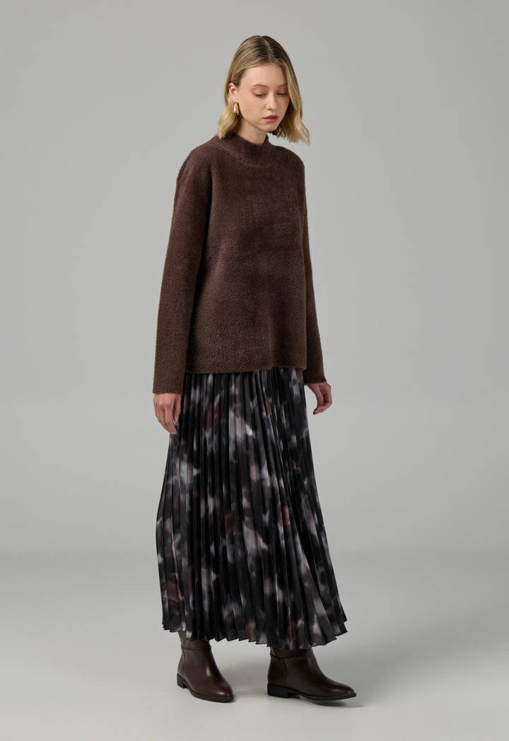 Choice Long Sleeve Knitted Basic Blouse Dark Brown