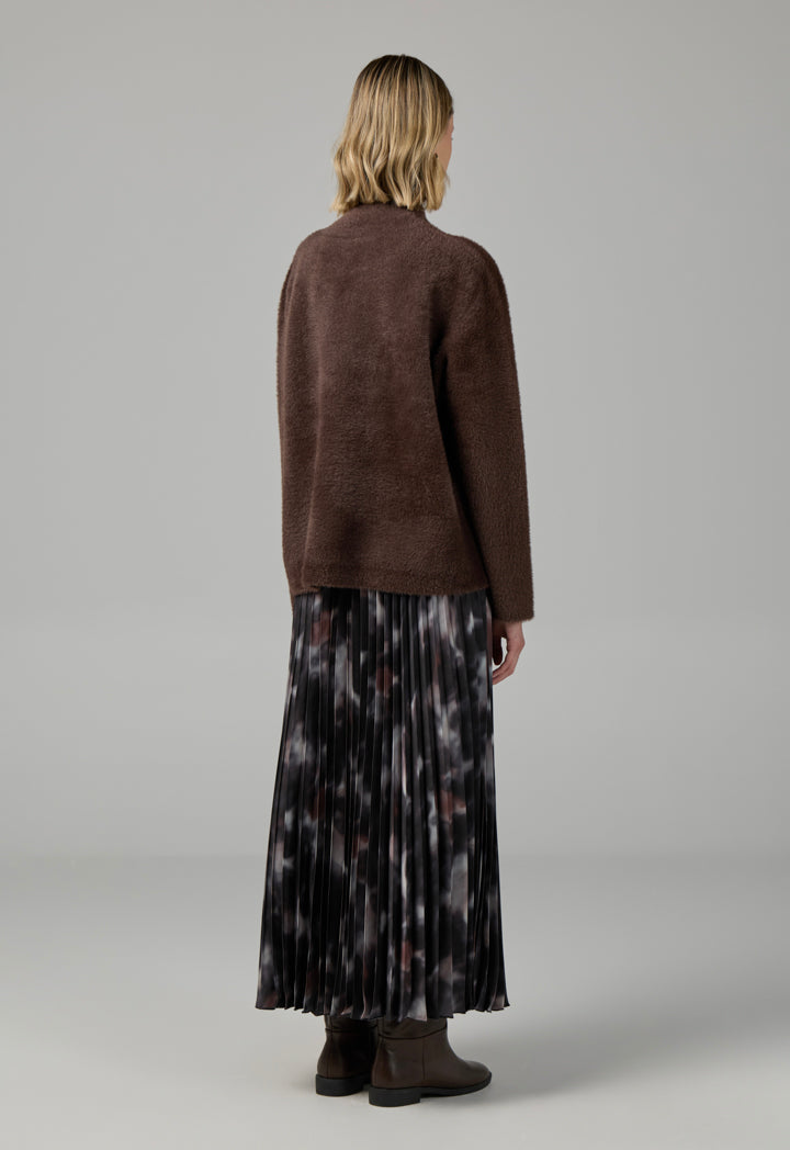 Choice Long Sleeve Knitted Basic Blouse Dark Brown