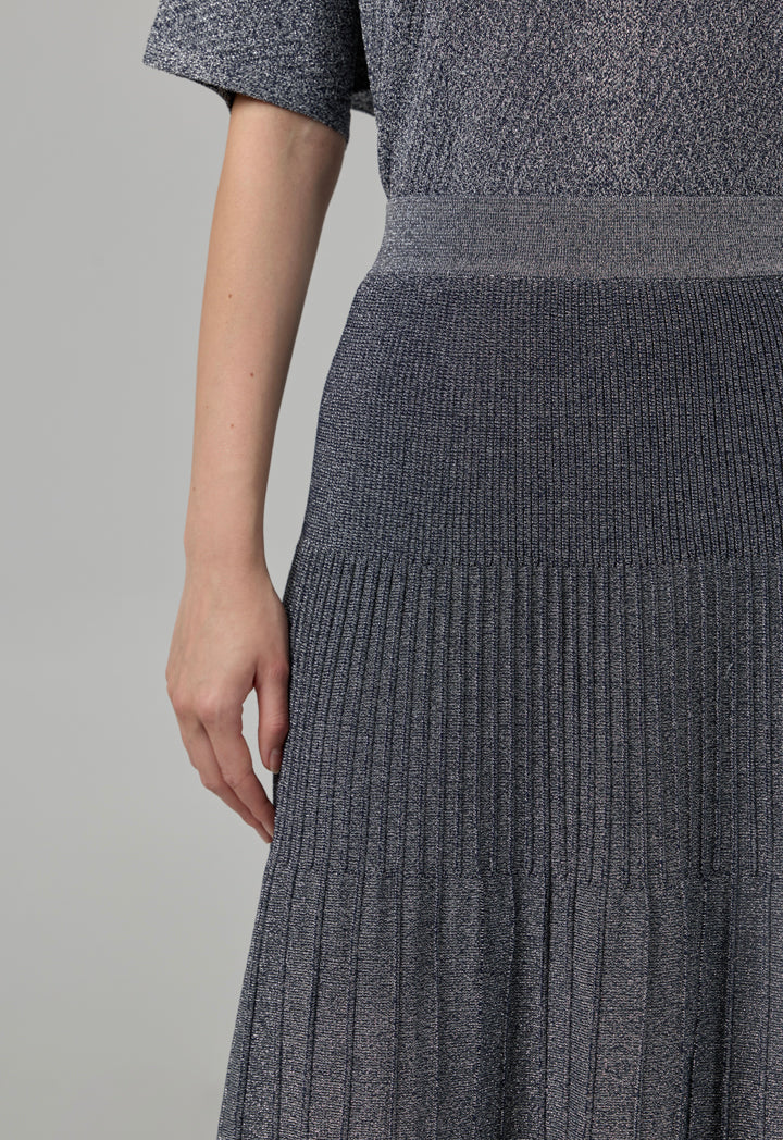 Choice Knitted Pleated Lurex Skirt Silver