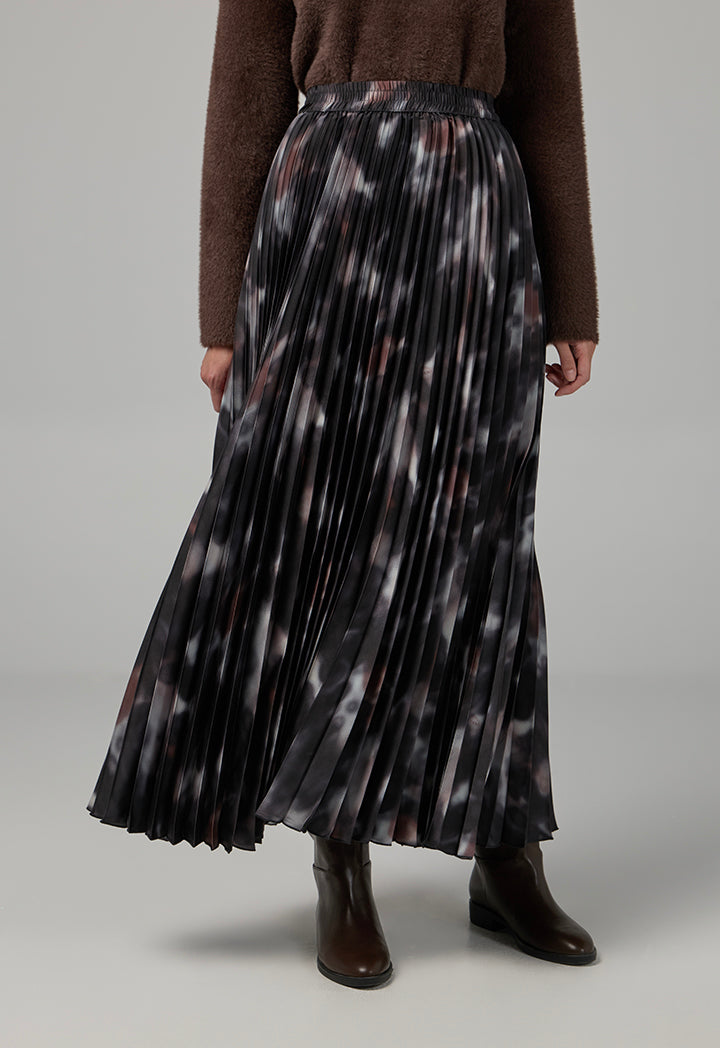 Choice Printed Pleated Flared Skirt Multi Color