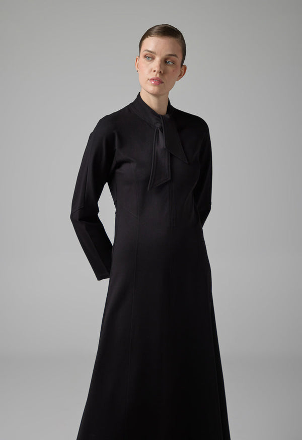 Choice Tie Neck Solid Dress Black