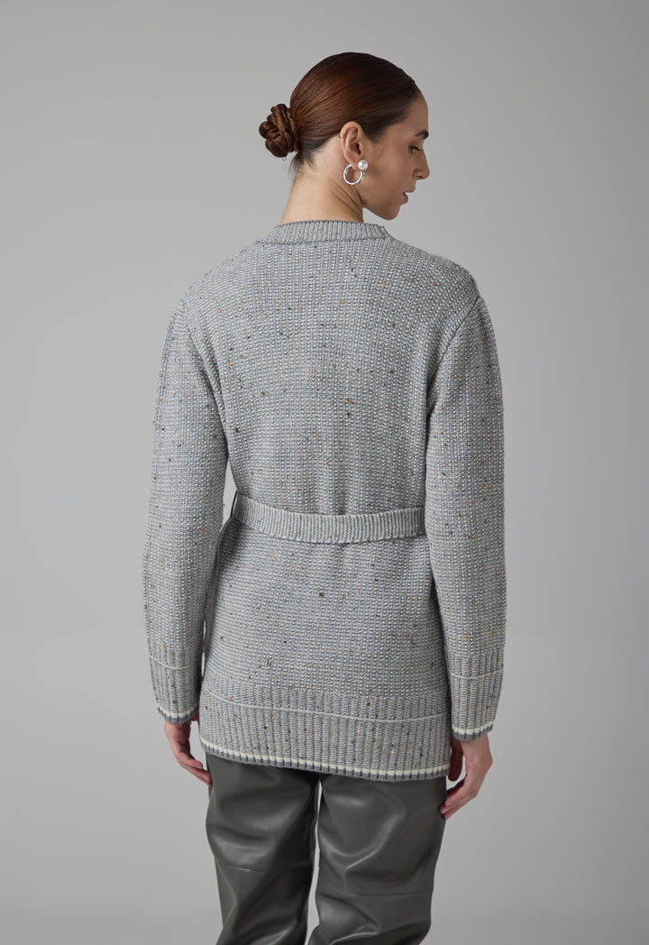 Choice Knitted Belted Cardigan Grey