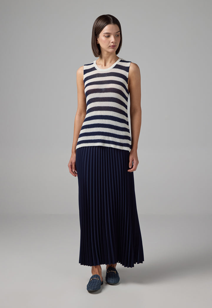 Choice Pleated Flared Basic Skirt Navy