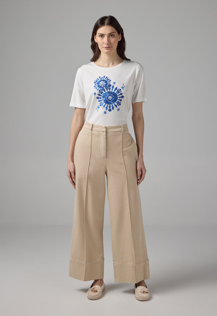 Choice Wide Leg Pintuck Denim Trousers Beige