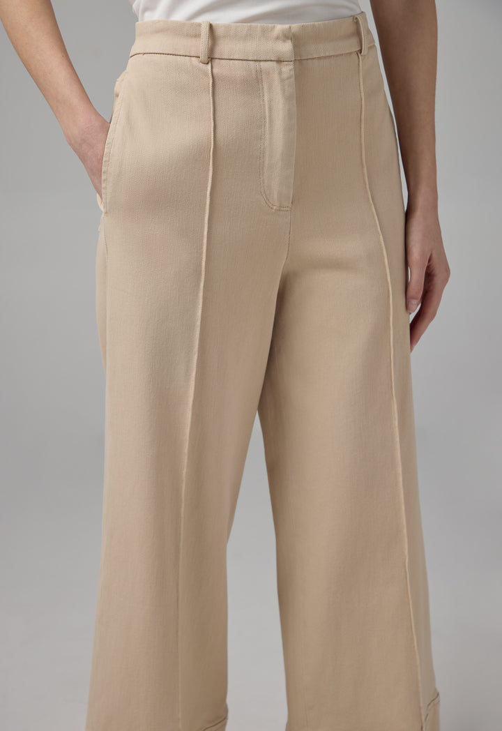 Choice Wide Leg Pintuck Denim Trousers Beige