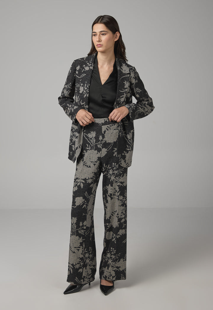 Choice Floral Print Wide Leg Trousers Black