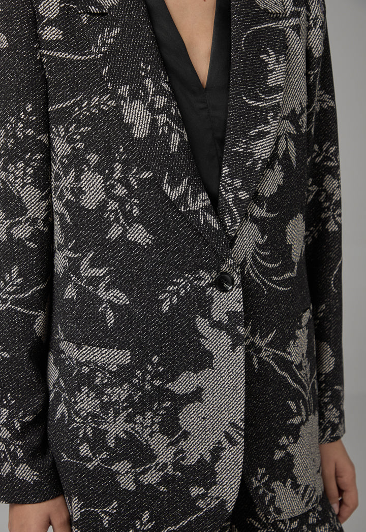 Choice Long Sleeve Floral Print Blazer Black