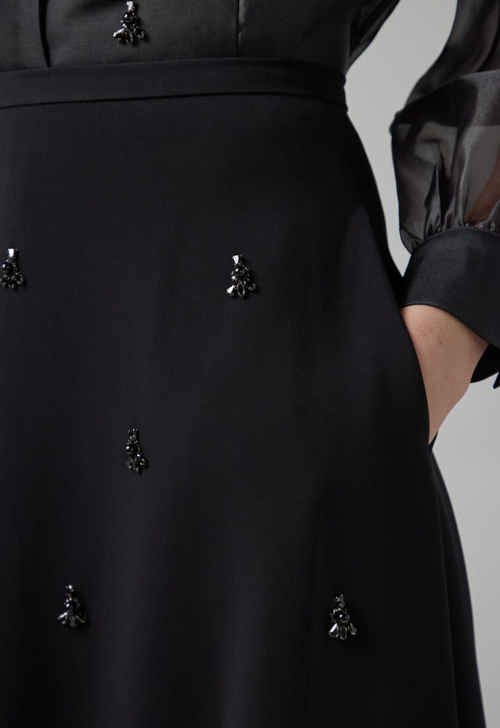 Choice Solid Crystal Embellished Skirt Black