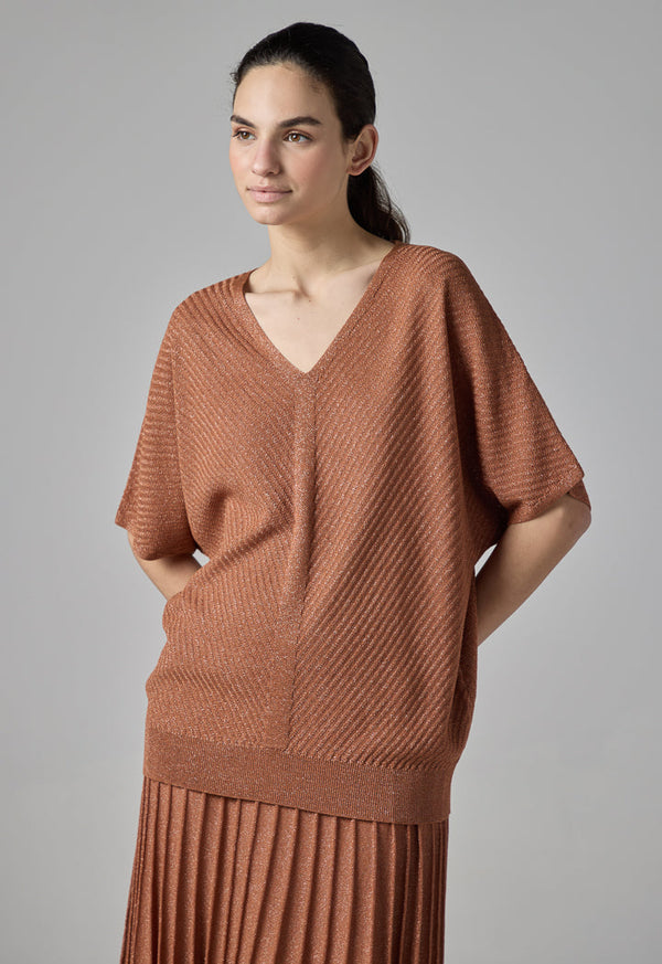 Choice Short Dolman Sleeves Lurex Blouse Brick