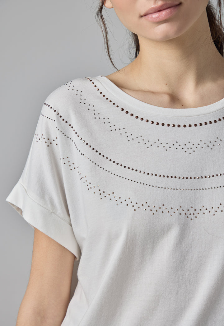 Choice Stone-Embellished Fashion Top Off White